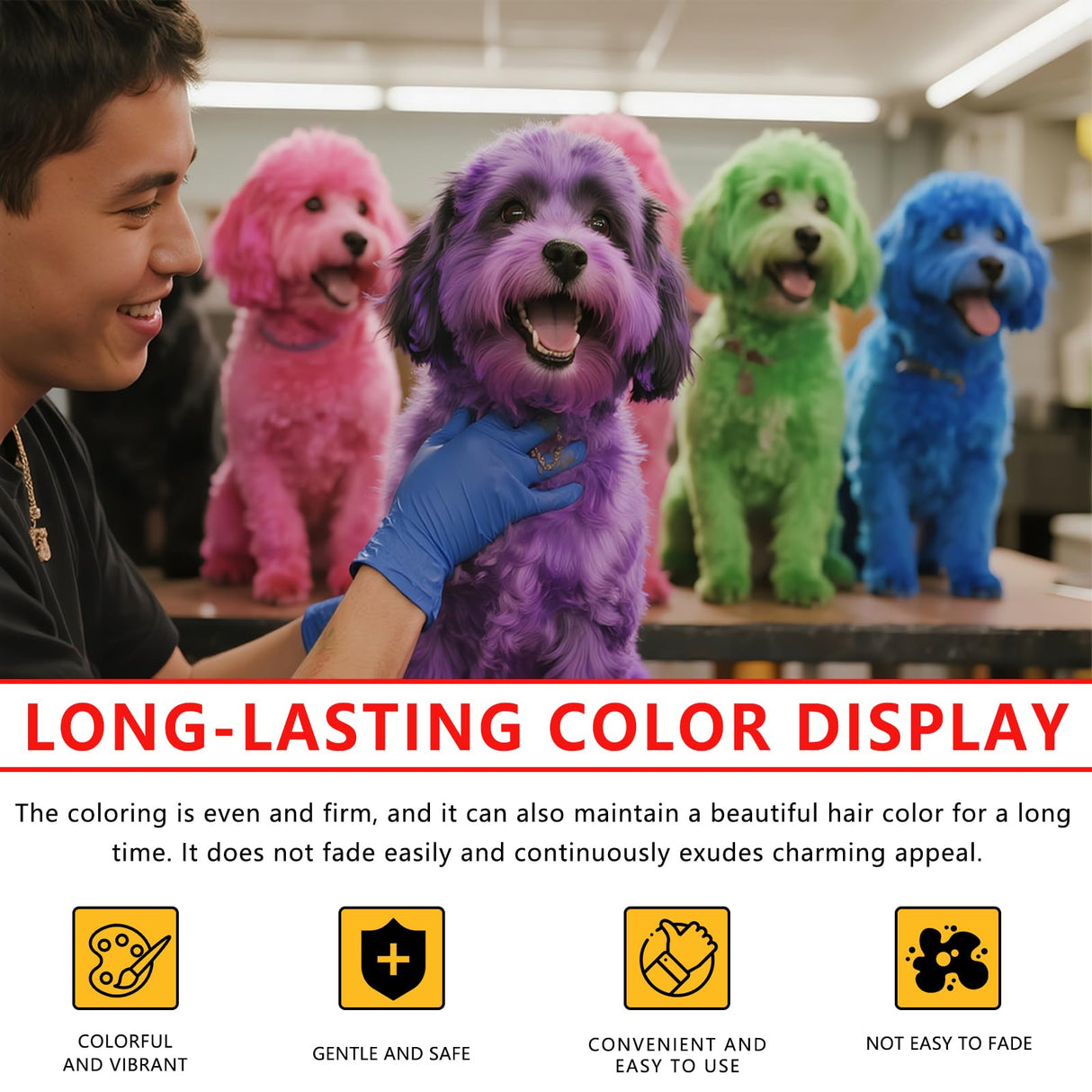 DOTUHAO Dog Hair Dye, 6 Color Pet Hair Dye, Pet Safe Dye, Dog Hair Coloring Agent, Fashionable DIY Pet Grooming Easy to Use Pet Hairs Dye Permanent for Pets Grooming (6 colors, 3.5 fl oz / 100 ml)