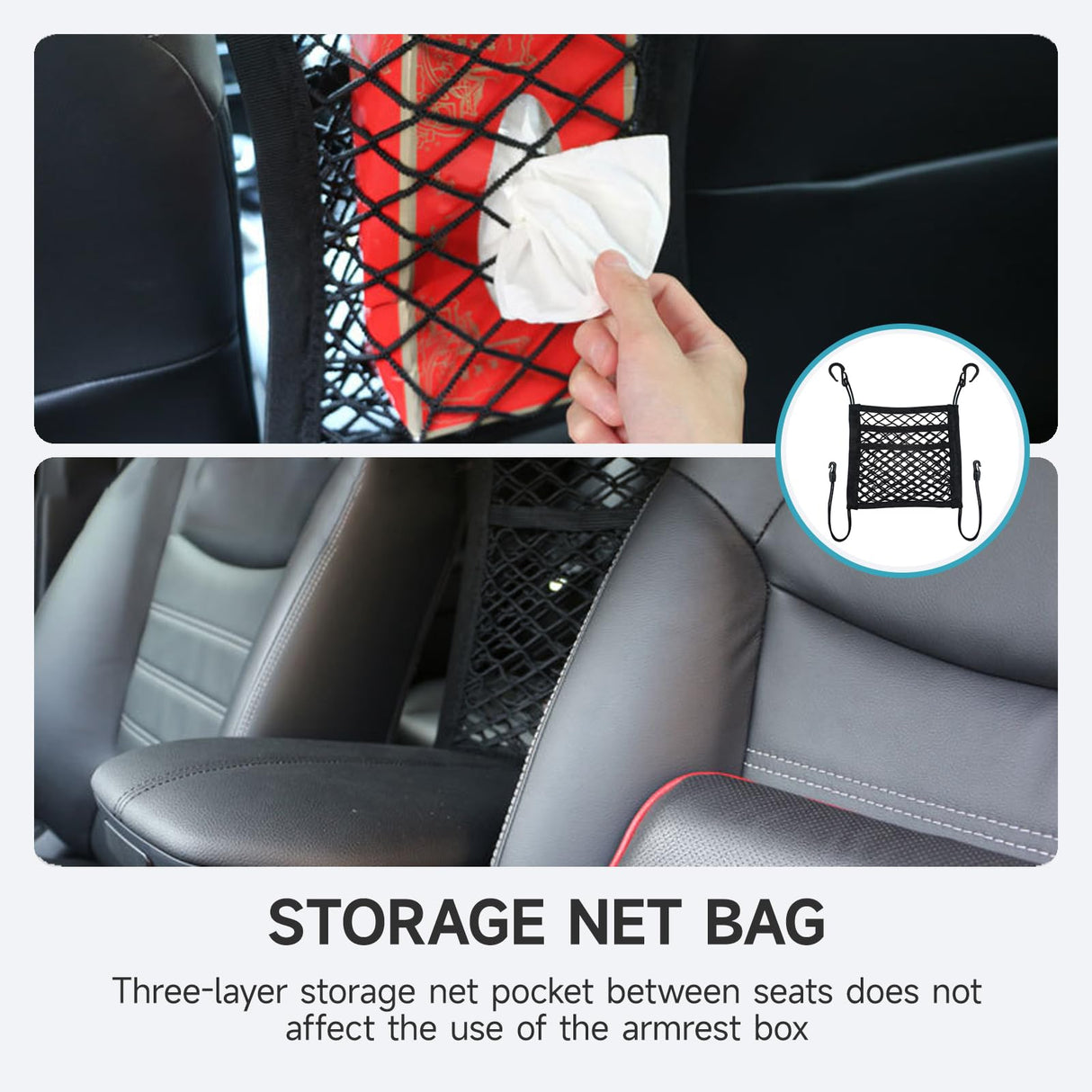 GAOSPD Dog Car Barrier Net with Storage Pockets Universal Adjustable 3-Layer Pet Cars Barrier with 4 Hooks for SUVs & Sedans Keep Pets Safe & Car Organized Cars Mesh Organizerm (M)