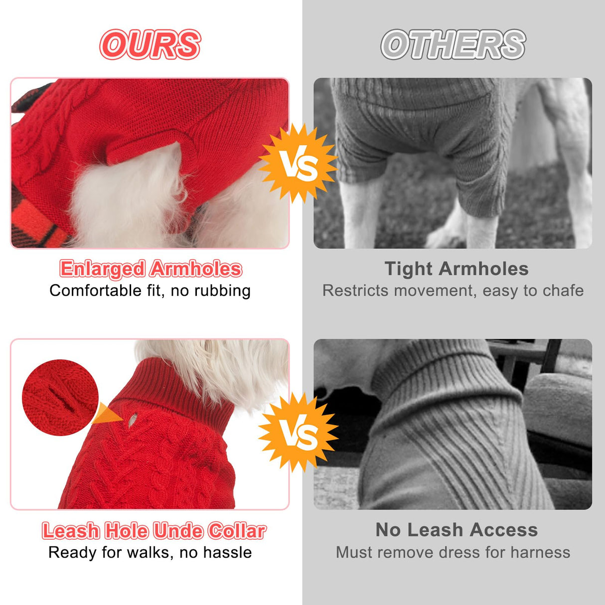 BEAUTYZOO Girl Dog Sweater Dress, Cable Knit Dog Sweater for Small Dogs Girl - Turtleneck Pullover Sweaters with Plaid Skirt & Bowtie, Warm Dogs Knitted Dress for Cold Weather Winter Christmas, Red