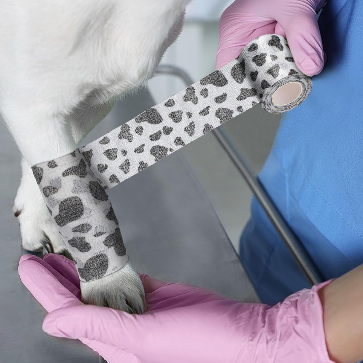 POPETPOP 6 Rolls Vet Wraps: 2 Inch Breathable Non-Woven Pet Self Adhesive Bandage - Paw Wraps for Dogs, Cats, Pet, Animals Ankle Sprains & Swelling (Cow Pattern)