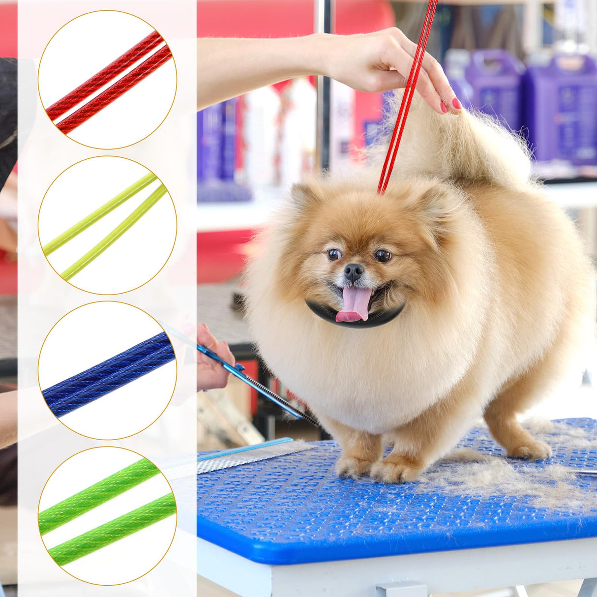 Oqqlin 8 Pcs Pet Grooming Loops, 24.5 Inch Adjustable Dog Restraint Noose Loop 4 Colors Sturdy Dog Cat Bathing Safety Tether for Pet Grooming Table, Bathtub for Pets, Cat, Dogs Bathing