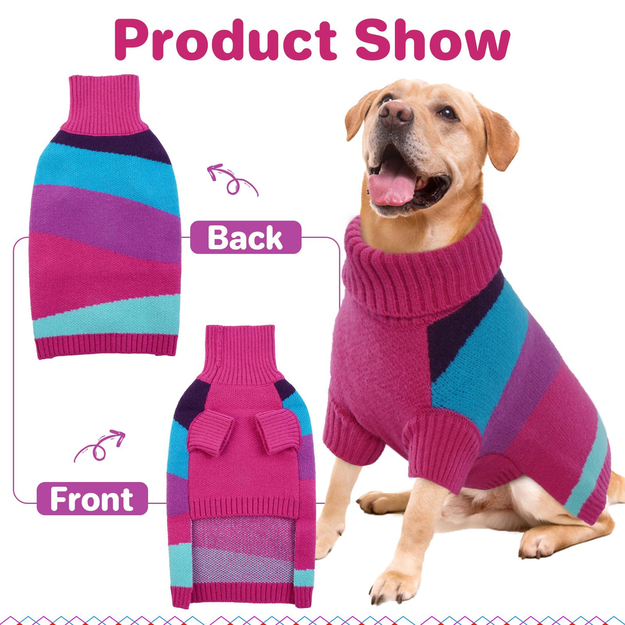 OUOBOB Turtleneck Fall & Christmas Dog Sweater - Pullover Warm Extra Large Size, 3XL - Knitwear for Labrador, Golden Retriever, Doberman, Boxers