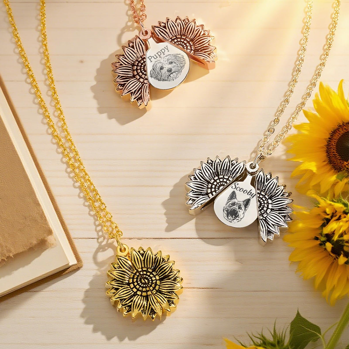 Lamdiy Personalized Pet Portrait Necklace Customized Pet Memorial Necklaces Dog Necklace for Women Custom Pets Necklaces Dog Memorial Jewelry for Cat Mom Dogs Dad (Gold-Silver)