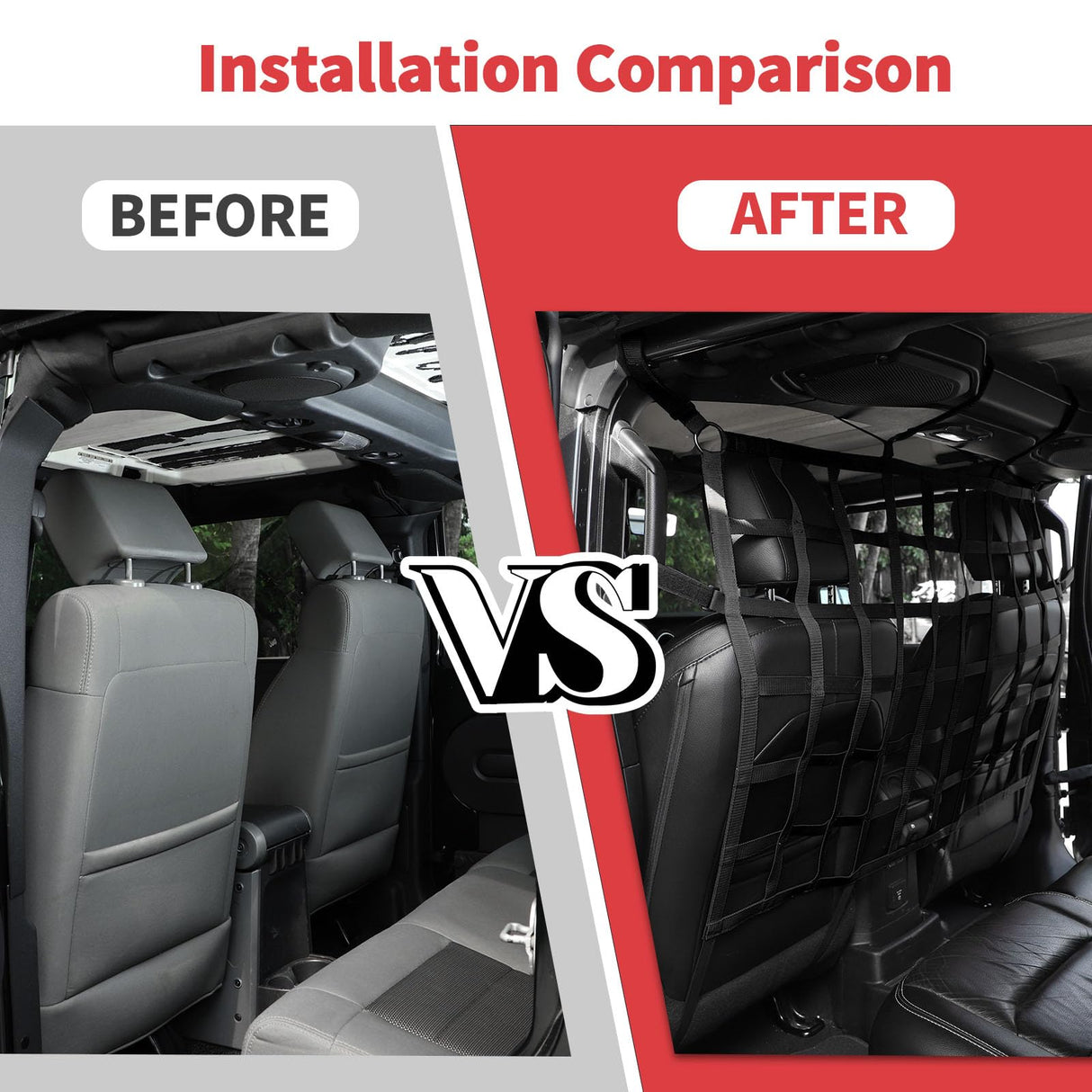 Rear Seat Cargo Net Pet Barrier Compatible with Jeep Wrangler JK JL Gladiator JT 2 Door 4 Door 2007-2023 (Black)