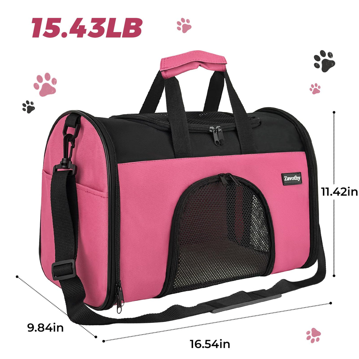 Zavothy TSA Airline Approved Soft-Sided Pet Carrier for Small to Medium Cats and Puppies, Up to 15 Lbs – Collapsible Travel Carrier for Dogs & Cats, Pink