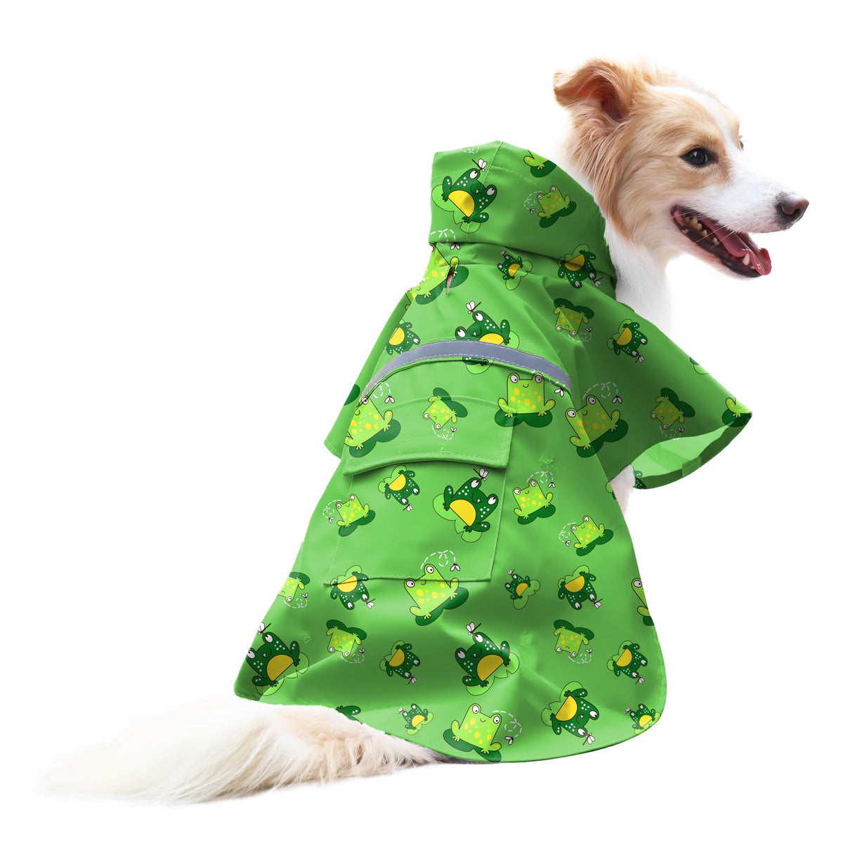 DELIFUR Large Dog Raincoat - Waterproof Dog Rain Poncho Adjustable Double Layer Rain Jacket with Hood for Medium Large Dogs Designed with Leash Hole Reflective Strip(Green Frog, X-Large)