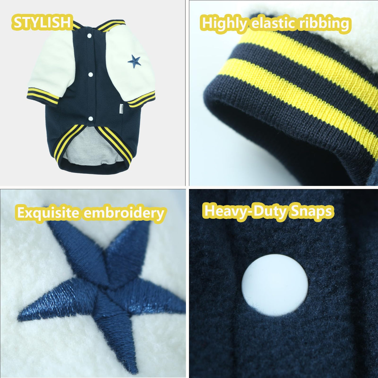 LUVMOJO X-Large Dog Winter Fleece Jacket – Stylish Varsity Doggy Coat with Snap Closure & Thick Lining, Warm Pet Sweater for Large Dogs, Puppy Sport Jackets, Fashion Pup Coats for Holidays, Navy XL