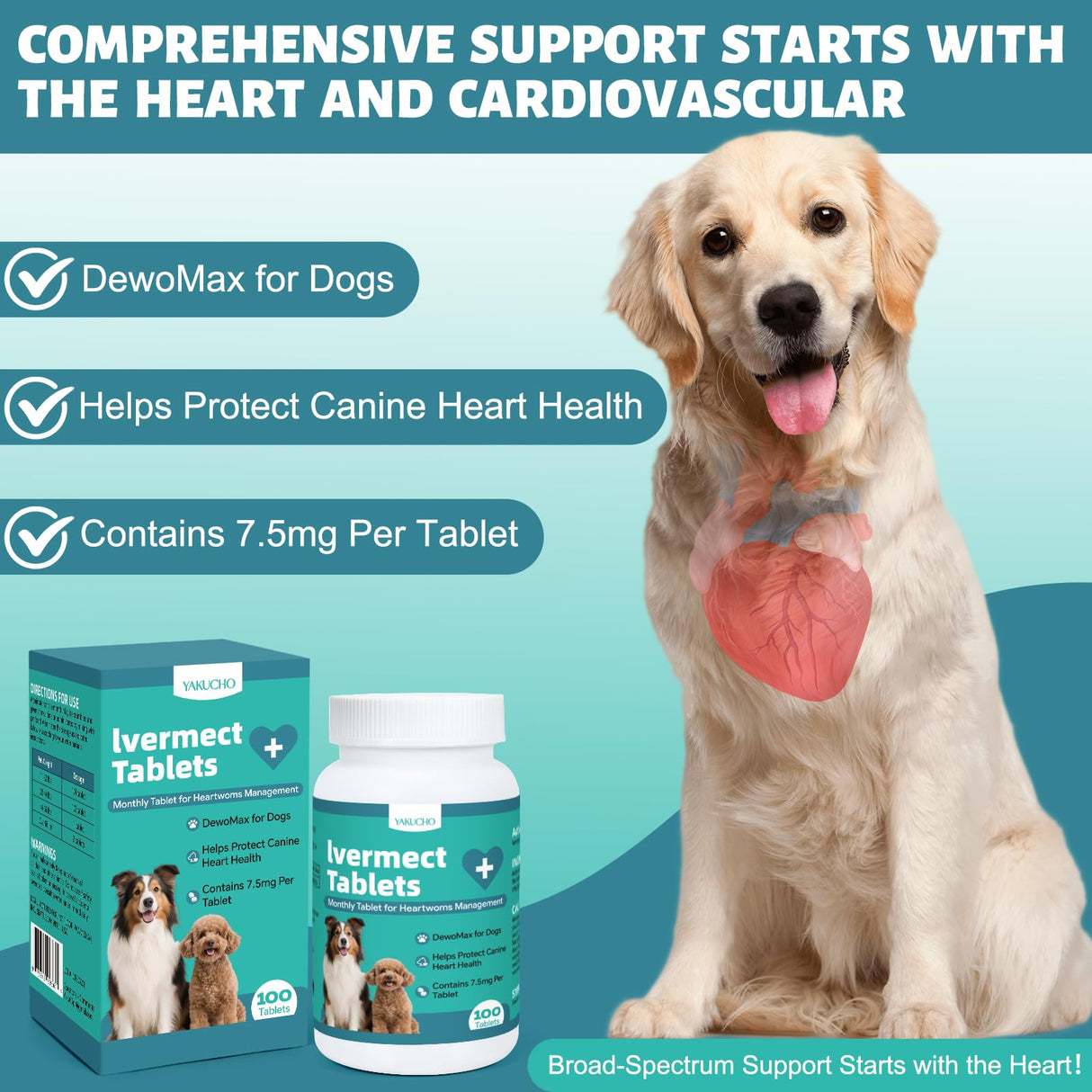 Yakucho Young Heart for Dogs, lvermect Tablets for Dog – Hawthorn Prevention for Dogs, Heart Health, Circulatory & Cardiovascular System – 7.5 mg