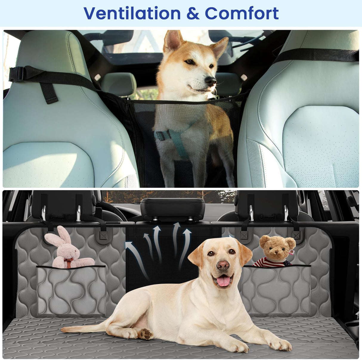 pettycare Dog Back Seat Cover Hard Bottom, Supports 400lbs, for Car with Mesh Window, Non-Slip SUV Truck, Grey