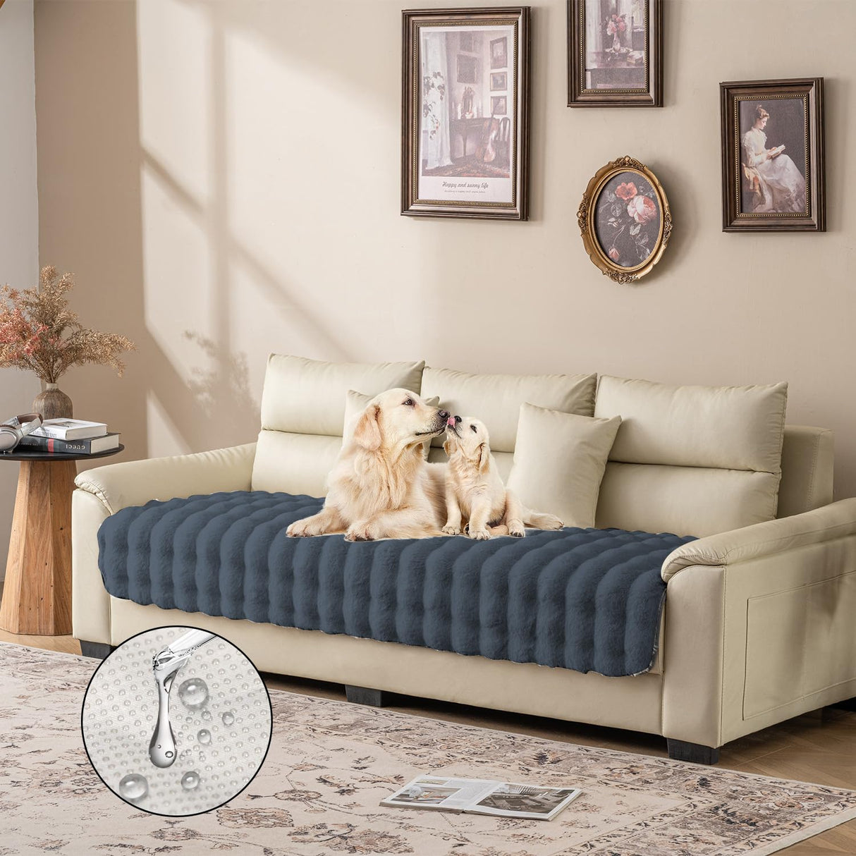 Waterproof Dog Bed Cover, Dog Pad Soft Plush Pet Blanket with Anti-Slip Back for Bed Couch Sofa, Furniture Protector for Small, Medium and Large Dogs and Cats (Noble Gray-Bubble, 82"x82")