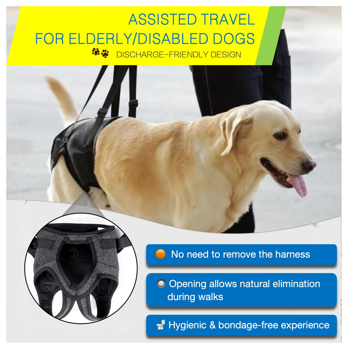 BARDIMIES Dog Lift Harness for Back Legs–Sturdy Dog Support Sling–Hip Sling Carrier for Large Medium Canine, Stair Helper for Aid Old Ligament Rehabilitation Pet, Grey,S