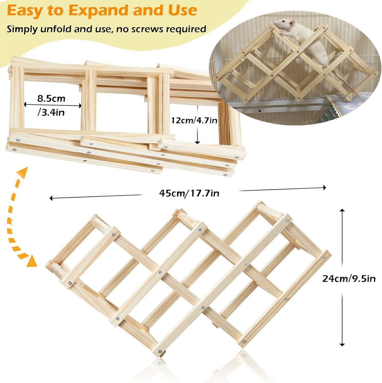 Jevnd Wooden Rat Climbing Toys, Natural Pet Rat Cage Accessories Climbing Ladder, Fancy Rats Enrichment Toy Activities, Hanging Rodent Toys for Pet Rats in Cage Playing Chewing (M, 1pc)