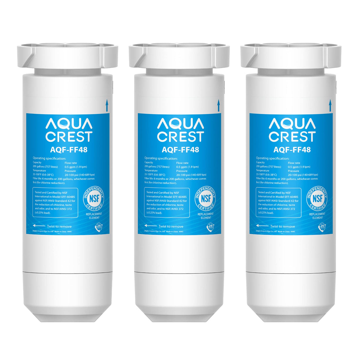 AQUA CREST XWF Refrigerator Water Filter, Replacement for GEยฎ XWF water filter, NSF Certified, 3 Filters