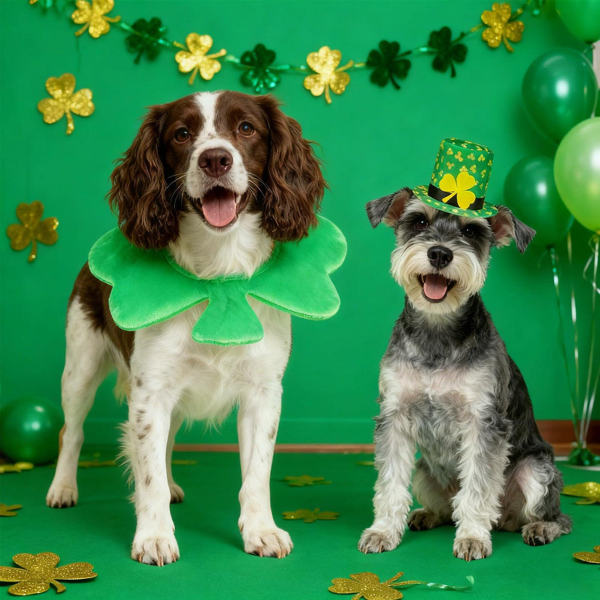 SCENEREAL Dog St Patricks Day Outfit, Irish Clover Hat & Scarf Costumes Set for Small Medium Dogs, Funny Pet Holiday Clothes Green Collar Headband, Puppy Large Cat Cosplay Party Apparel Accessory
