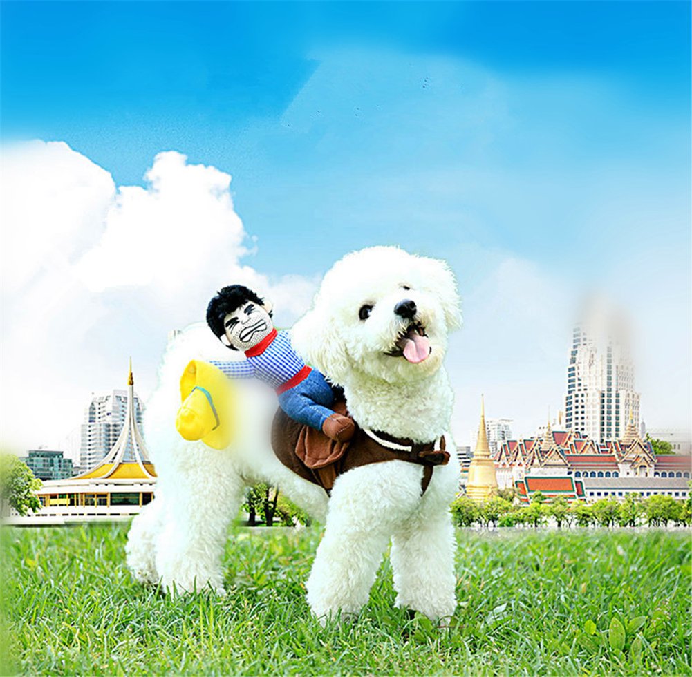 WORDERFUL Cowboy Rider Dog Costume - Halloween Dog Rider Costumes Funny Pet Chucky Clothes with Doll and Hat,Costumes for Small Medium Dogs
