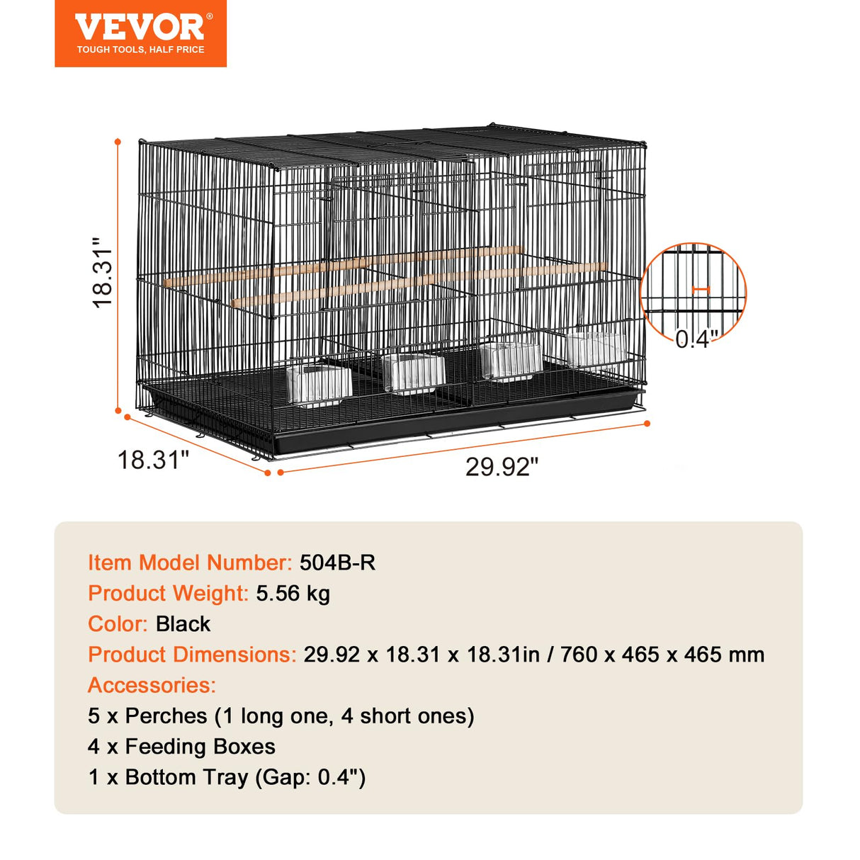 VEVOR 30-inch Flight Bird Cage, Stackable Divided Small Parakeet Cage for Parrots Canaries Cockatiels Lovebirds Finches Budgies Conures Macaws Pet Travel Birdcage with Handle and Perches