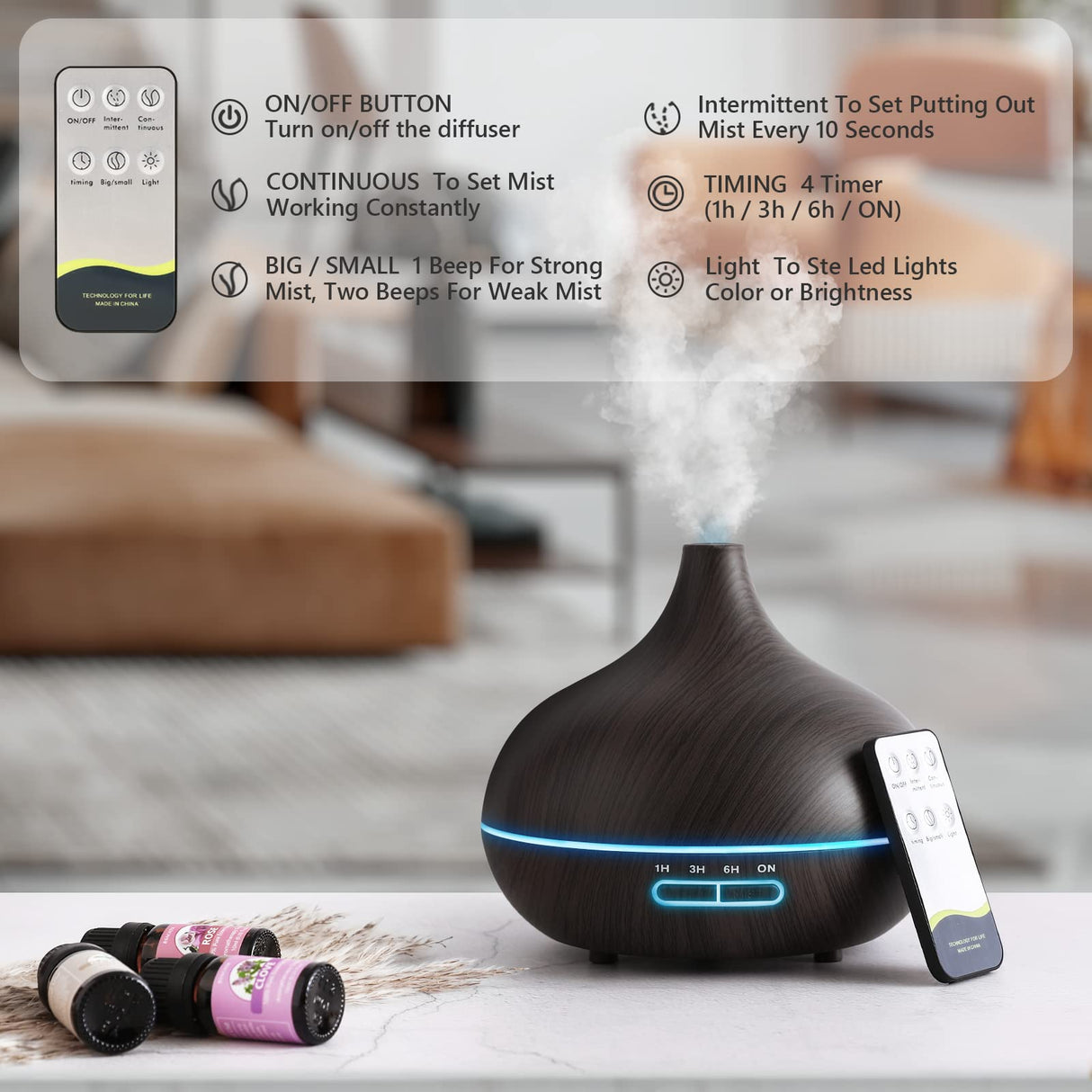 SACATR Essential Oil Diffusers,550ml Oil Diffuser with 15x10mL Essential Oils,Aromatherapy Diffuser with Ultrasonic Technology, Diffusers for Essential Oils Large Room, Home Office