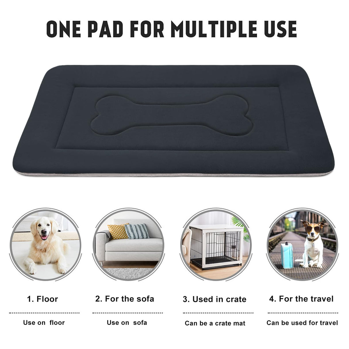 JoicyCo Dog Bed Soft Dog Crate Pad Mat for Medium/Large Dogs, 36 in Non-Slip Bottom Washable Dog Sleeping Mattress Pet Beds Cat Bed Kennel Pad, Dark Gray