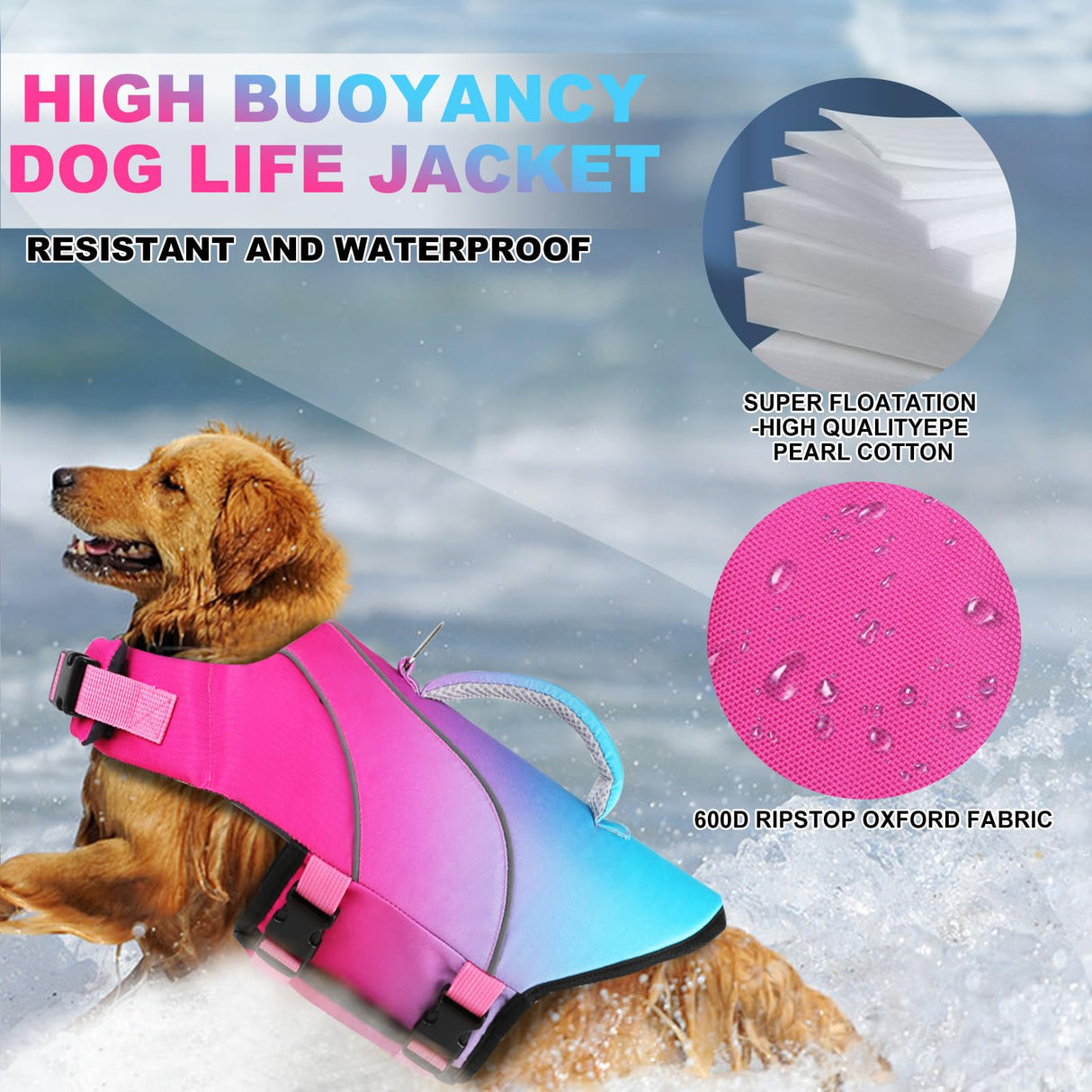 Doglay Dog Life Jacket for Boating & Swimming, High Buoyancy Reflective Dog Life Vests with Rescue Handle and D-Ring, Ripstop Adjustable Floating Vest for Small Medium Large Dogs