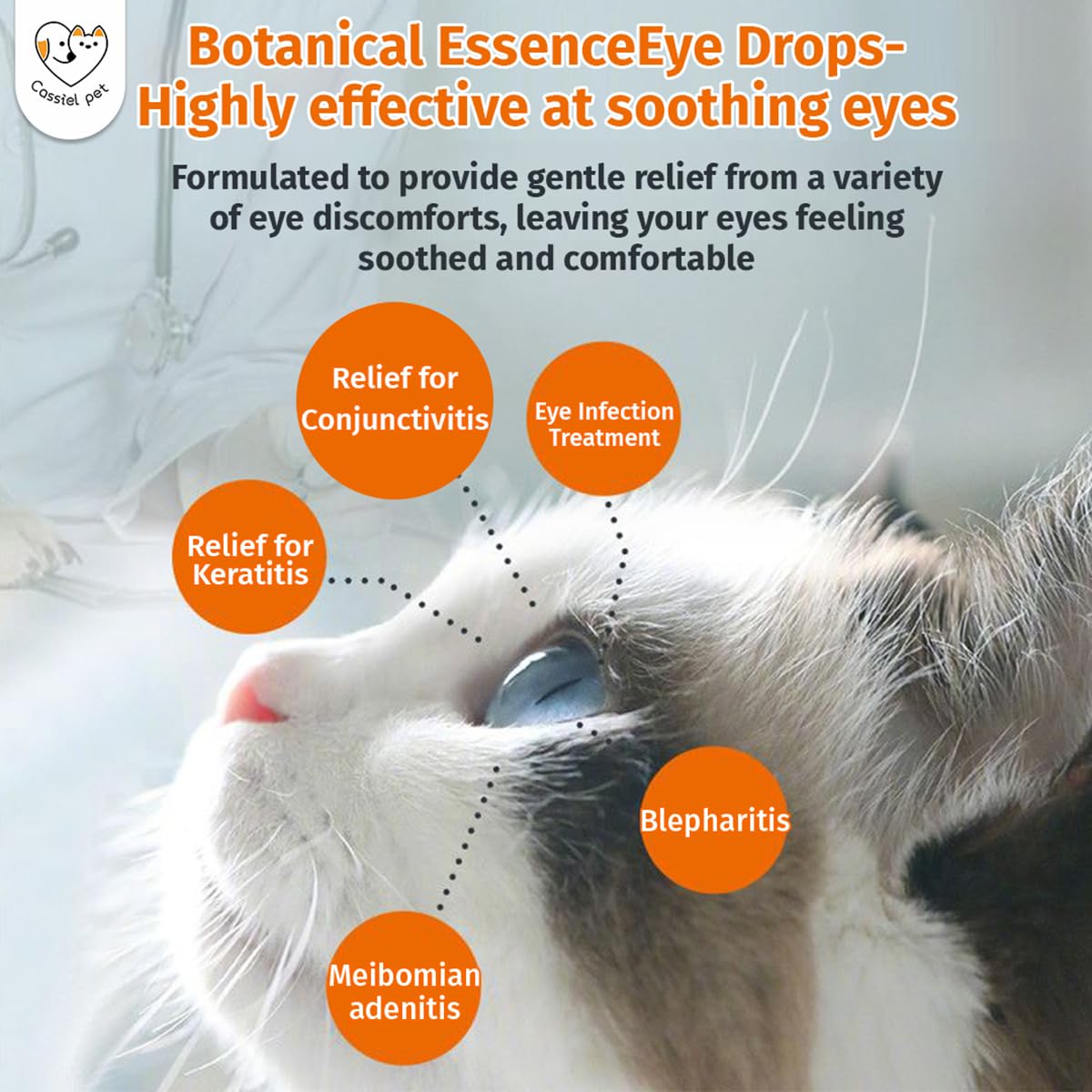 Cassiel pet Eye Drops for Eye Infection Treatment, Soothe Infection Allergy, Relieve Dry Eyes & Red Eye,Eye Cleaner and Tear Stain Remover for Dogs and Cats | 10 ml 0.33 FL OZ (1 Bottle)