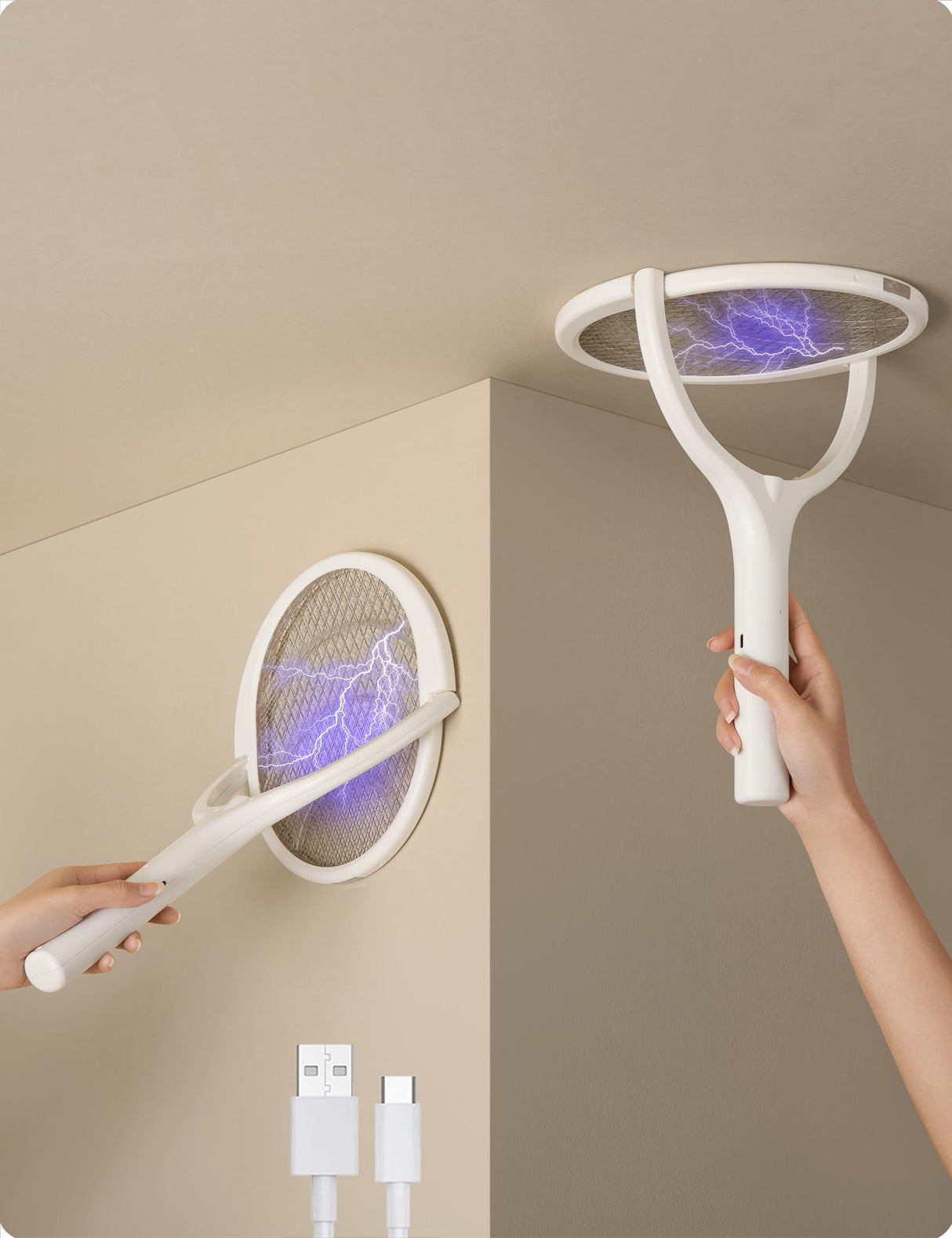 2-Pack Rotating Head Rechargeable Fly Swatter Electric Fly Swatter Racket Bug Zapper Racket Indoor Bug Zapper Indoor Fly Zapper Repellent Fruit Fly Trap Mosquito Zapper