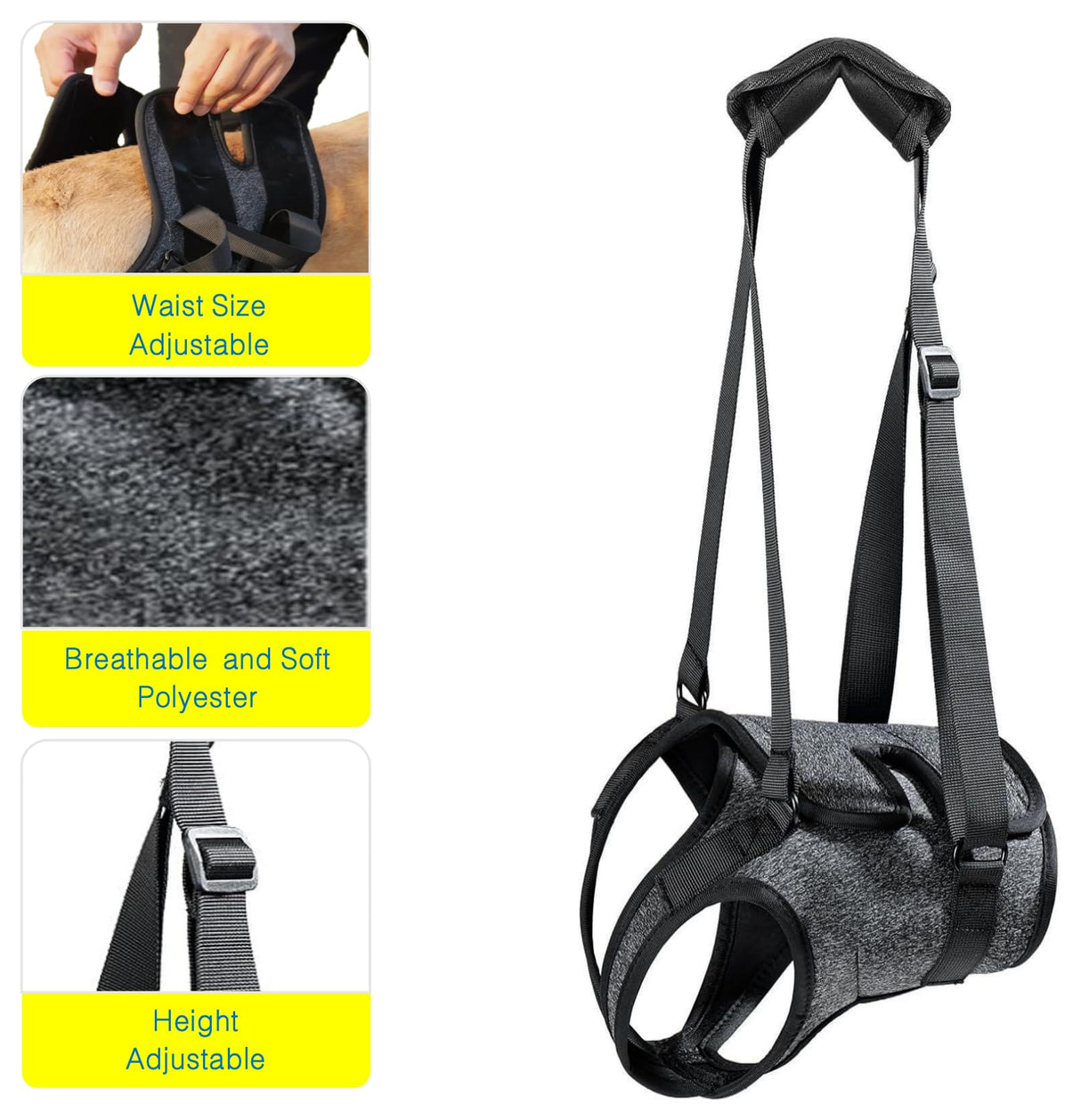 BARDIMIES Dog Lift Harness for Back Legs–Sturdy Dog Support Sling–Hip Sling Carrier for Large Medium Canine, Stair Helper for Aid Old Ligament Rehabilitation Pet, Grey,S