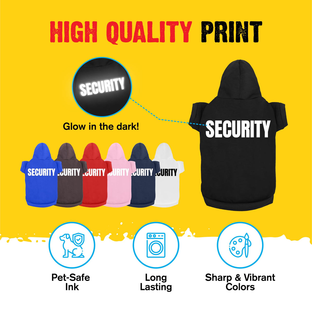 Glow in The Dark Dog Security Sweatshirt - Stretchy Cotton Tank Top Hoodie for Dogs - Premium Breathable Sleeveless Dog Sweaters with Fluorescent Printing