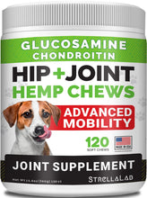 Load image into Gallery viewer, STRELLALAB Hemp Chews for Dogs - Hip & Joint Supplement with Glucosamine - Joint Pain Relief Treats - Omega 3, Chondroitin, MSM - Advanced Mobility Support - Chicken Flavor - 120 Ct - Made in USA