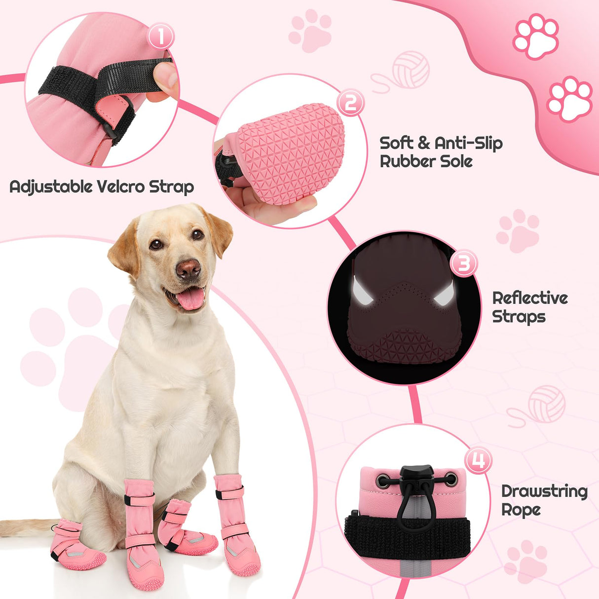 Dog Shoes, Waterproof Dog Boots & Paw Protectors, Breathable Dog Booties with Anti Slip Sole for Winter Snowy Day, Rainy Weather Indoor and Outdoor (Size 8, Pink)