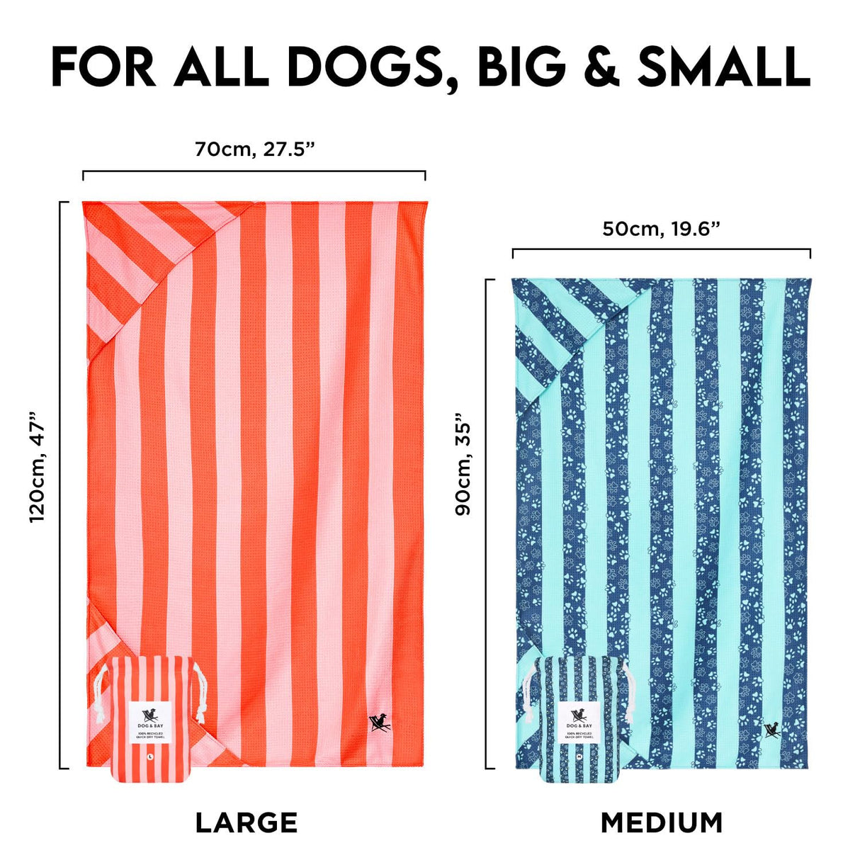 Dock & Bay Pet Towel - Super Absorbent & Quick Drying Dog Towels with Bag - 100% Recycled - Puppy Party, Medium (90x50cm, 35x19)