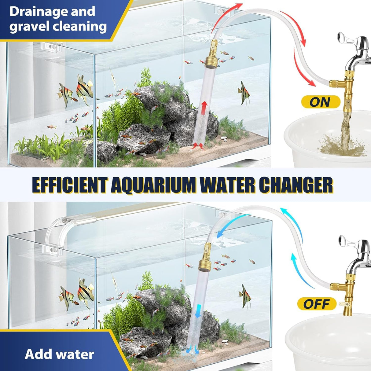 GADFISH Gravel Vacuum for Aquarium Water Changer Fish Tank Cleaning Tools, Siphon Universal Quick Pump Aquarium Water Changing (50ft)