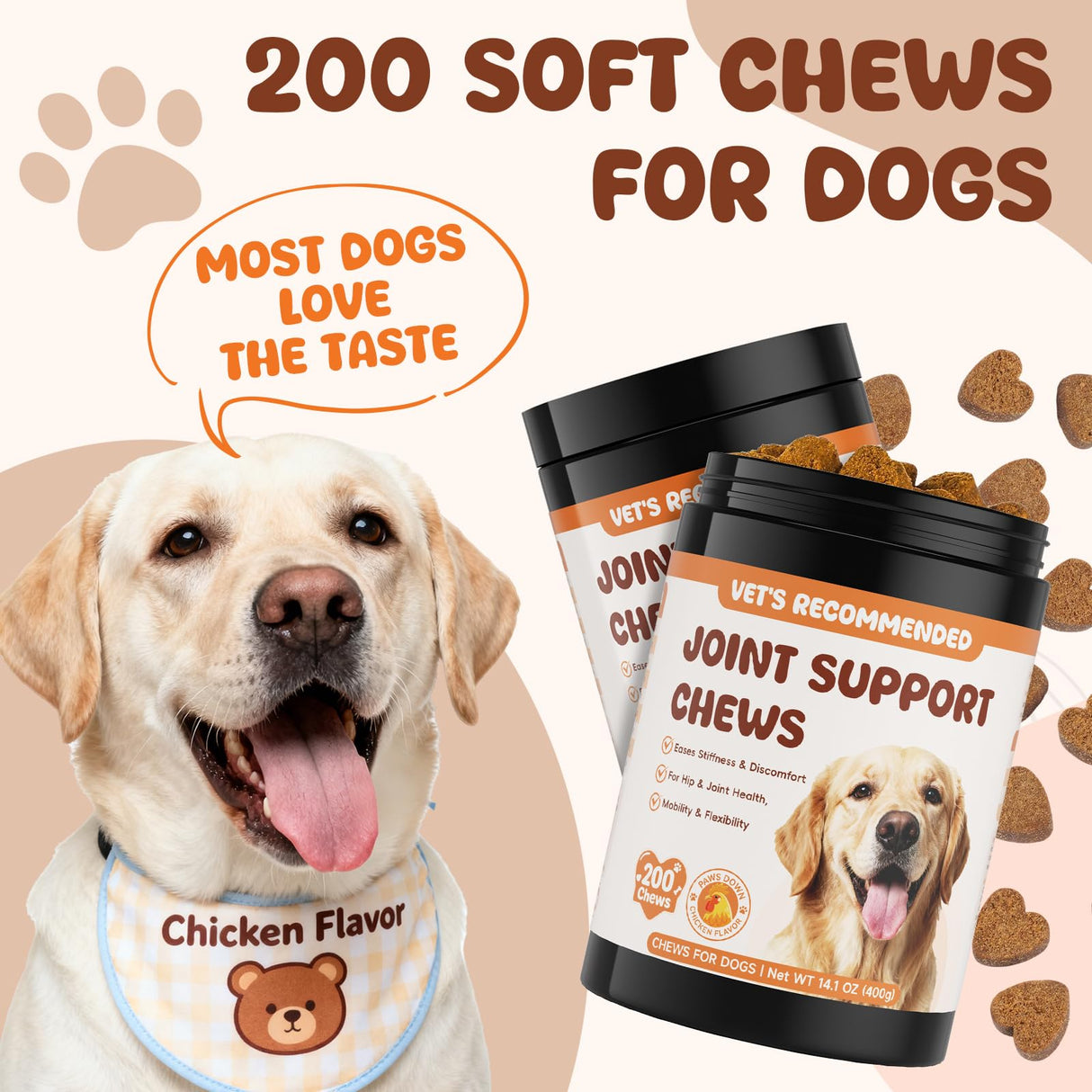 Glucosamine for Dogs Hip and Joint Supplement 200 PCS Glucosamine Chondroitin MSM for Dogs Hip & Joint Pain Relief Mobility Support for All Small Medium Large Breeds Chicken Flavor