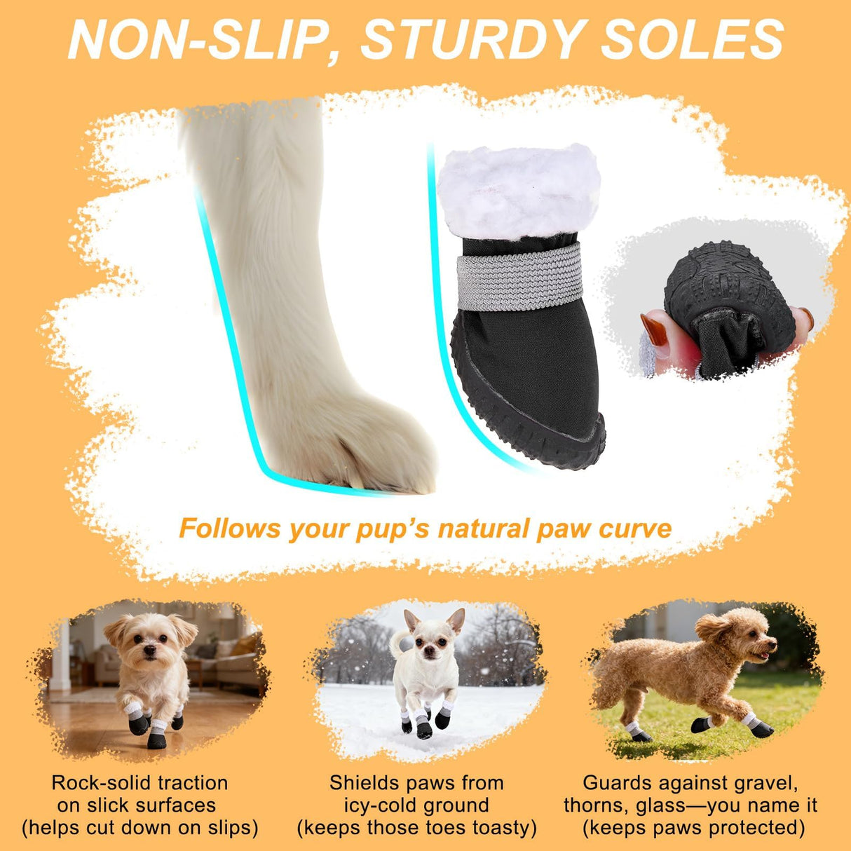 BEAUTYZOO Dog Winter Boots, Waterproof Dogs Snow Shoes with Anti-Slip Sole & Warm Fleece Lining-Indoor Outdoor Paw Protectors for Small Dogs, Puppy Booties to Prevent Licking on Hardwood Floors,Size 1