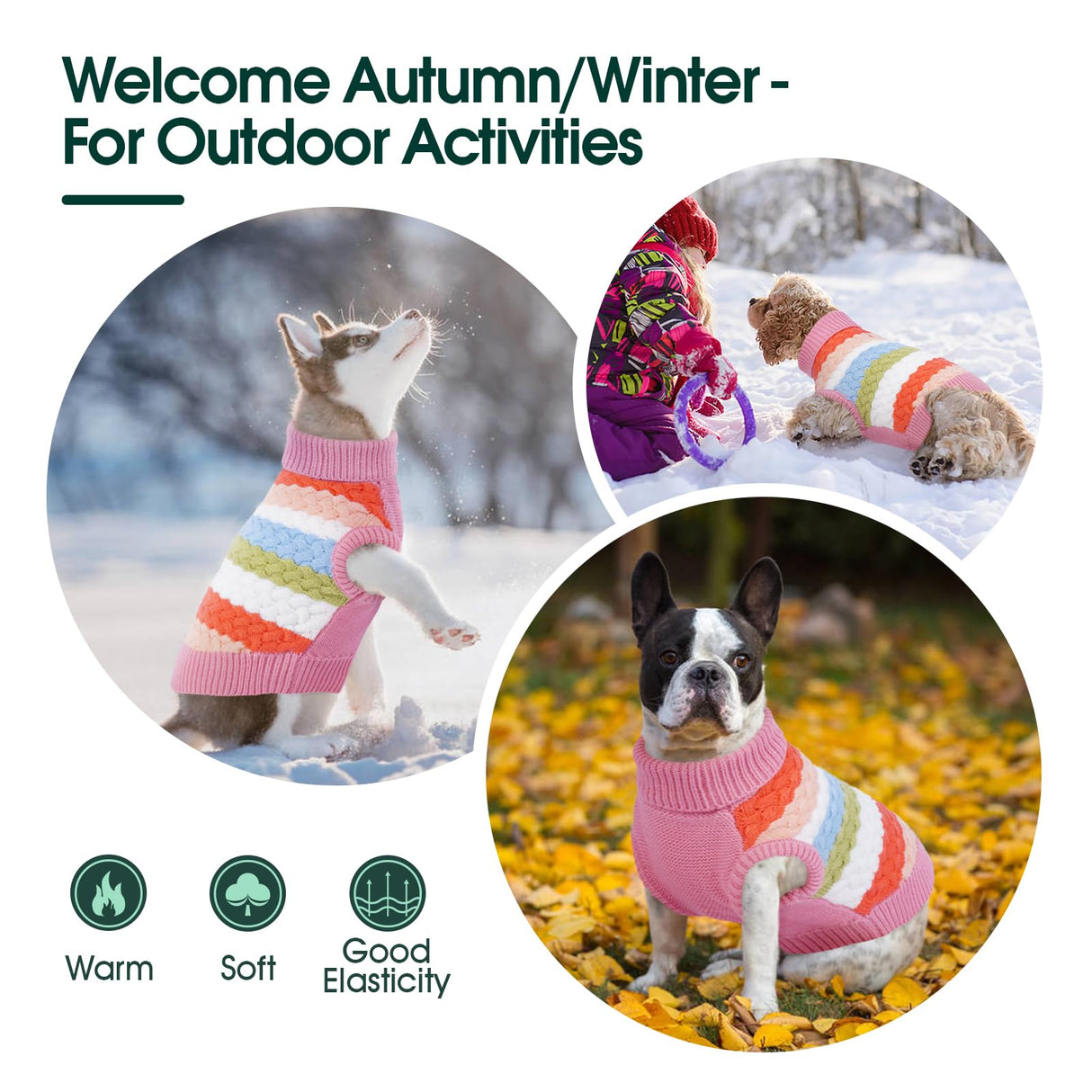 Kuoser Dog Sweater, Warm Dog Sweaters for Extra Large Dogs Girl Boy, Pet Turtleneck Knitted Pullover Jumper for Xmas Thanksgiving, Puppy Winter Vest Thermal Doggy Sweatshirt for Fall Winter, Pink 3XL