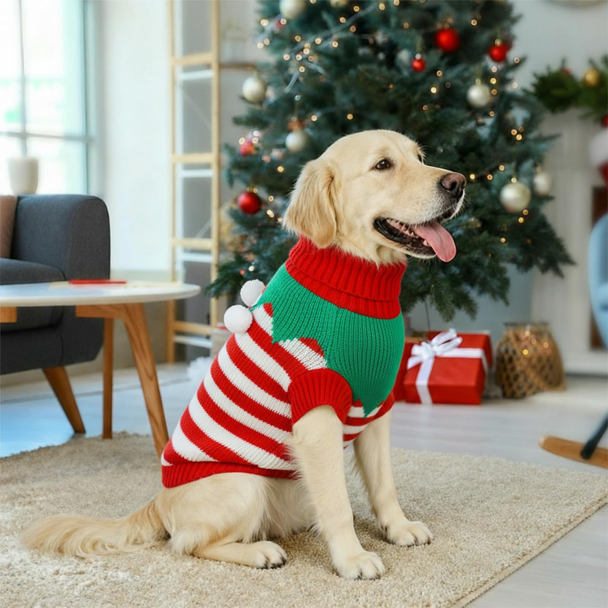 Dog Sweater Knitted for Small to Large Dogs Boy Girl, Classic Turtleneck Dog Christmas Sweaters, Warm & Soft Pet Clothes for Winter (Santa Stripe, 2XL)