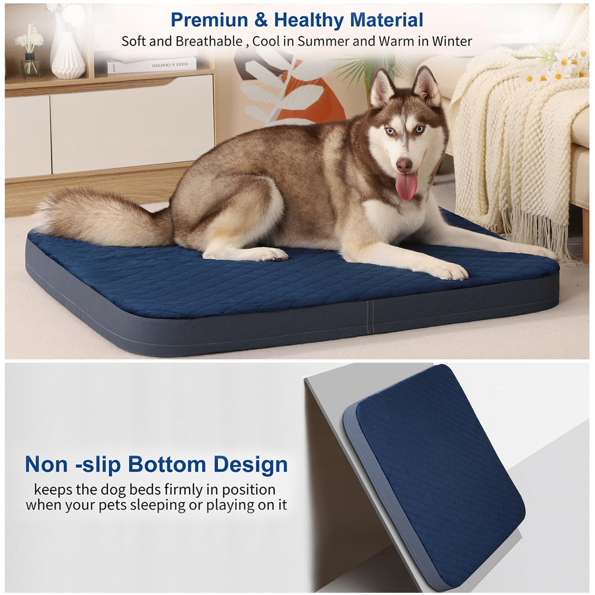 JoicyCo Dog Bed for Medium Dogs, Orthopedic Foam Dog Bed, Joint Relief Pets Sleeping Mattress, Non Slip Bottom with Washable Removable Cover, Dark Blue