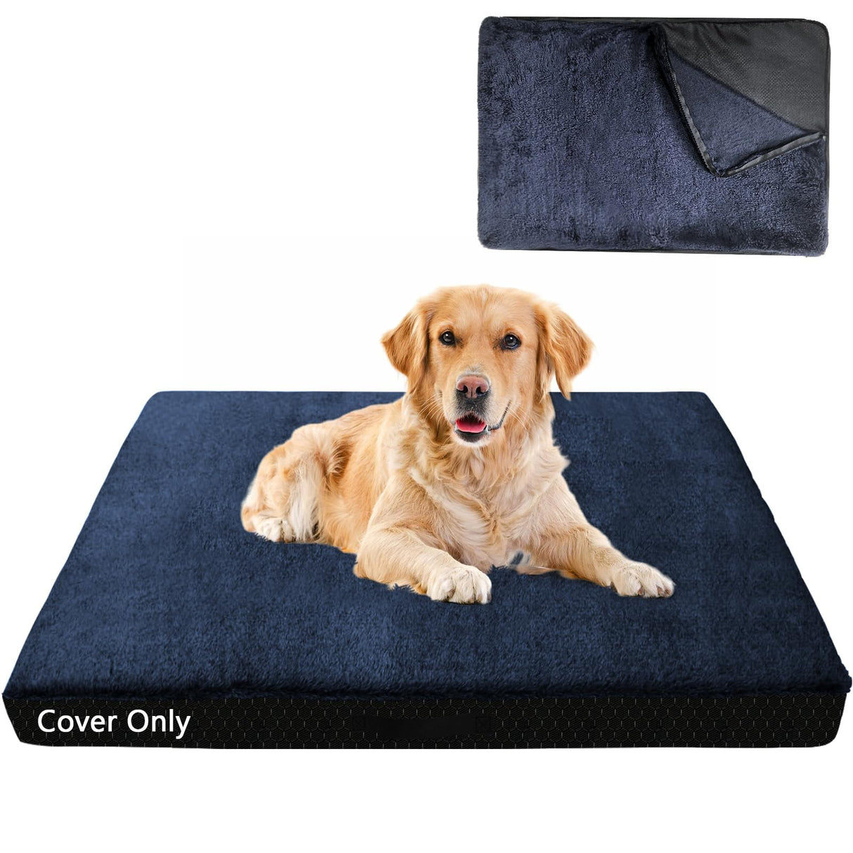 COSHNIBI Dog Bed Covers Replacement Washable,Waterproof Bed Covers Soft Plush Replacement with Zipper & Removable for Dog/Cat 44''Lx32''Wx4''H-Navy Blue