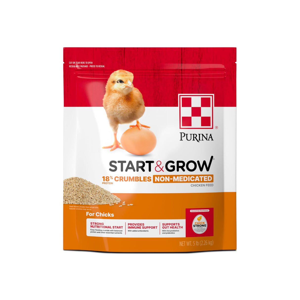 Purina Start and Grow | Non-Medicated Chick Feed Crumbles | Nutritionally Complete - 5 Pound (5 lb) Bag