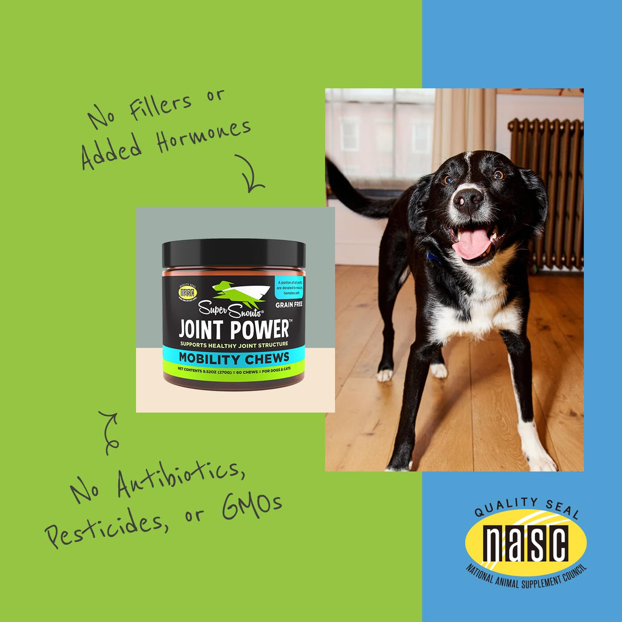 Super Snouts Joint Power – 60 Soft Chews – Joint Supplement for Dogs and Cats with Green Lipped Mussel Helps Ease Discomfort & Stiffness– Made in The USA