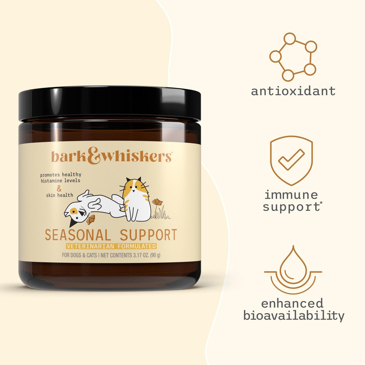 Dr. Mercola Bark & Whiskers Seasonal Support - Immune Support for Dogs & Cats - Quercetin - Butterbur Extract - Organic Stinging Nettle - 3.17 oz (90 Scoops)