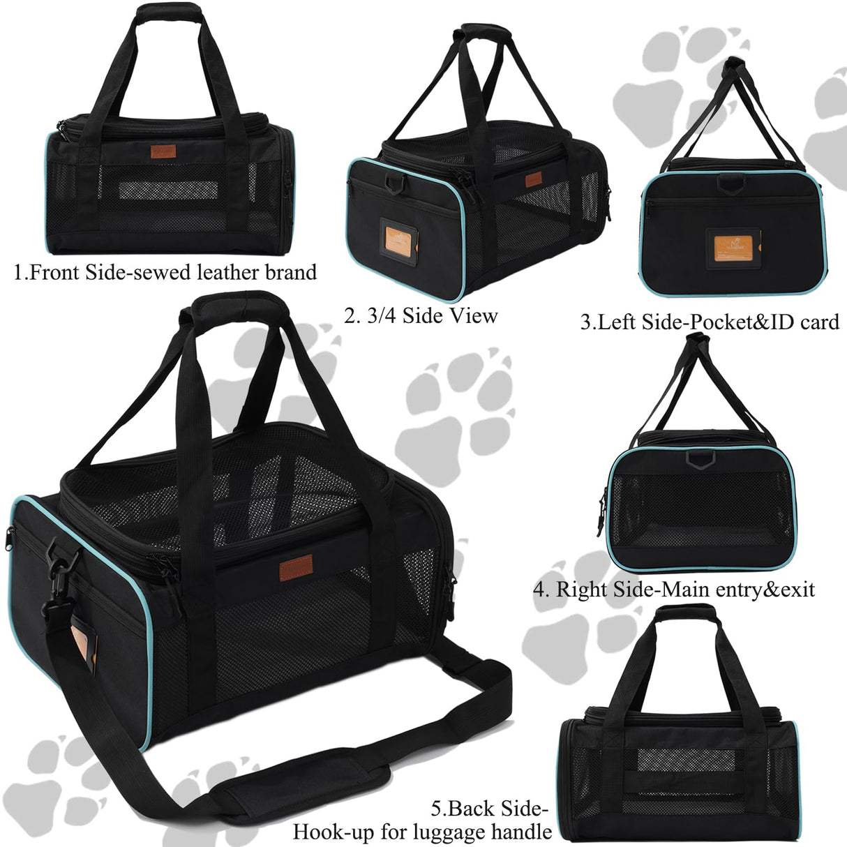PATAZONE Cat Carriers Soft Small Dog Carrier Airline Approved Softsides Pets Bag,Black,Lightweight,Luxury Style,Top Expandable,Guaranteed on Cabin Board Flight Travel Recommend Under 15 lbs