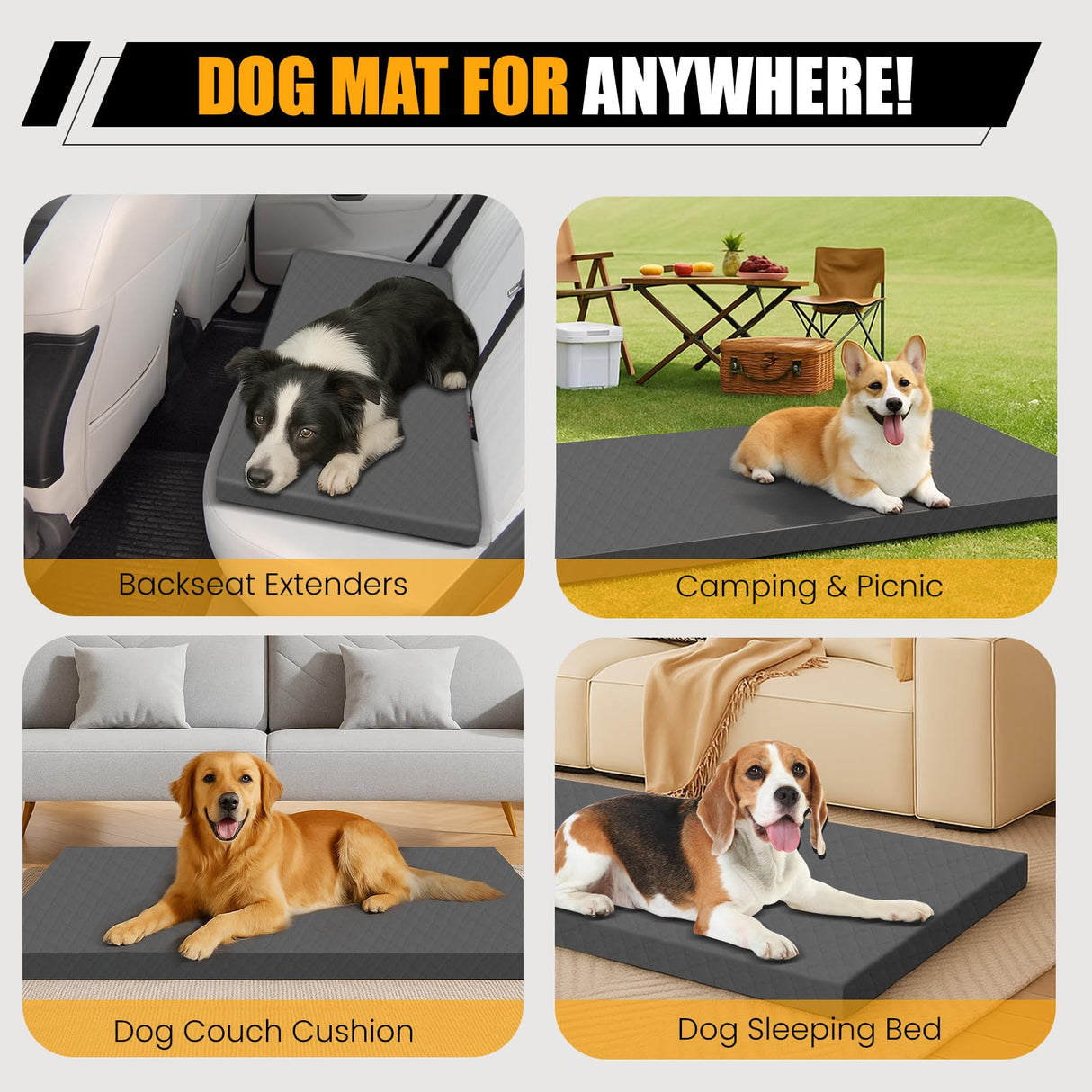 ESCRODOI Dog Car Bed for Back Seat Cover, Supportive Foam Pet Mat Cushion for Car Backseat Extender with Removable Cover, Large Size for SUV & Truck, Easy Clean, Extra Large