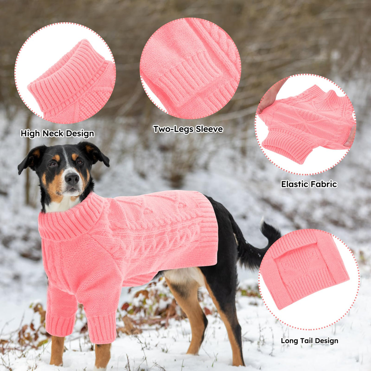 ASENKU Knitted Dog Sweater, Pullover Big Thermal Dog Winter Sweater, Turtleneck Doggy Sweaters for Large Medium Dogs Boy Girl,Warm Pet Sweatshirt for Maltese,Mini Dachshund,M