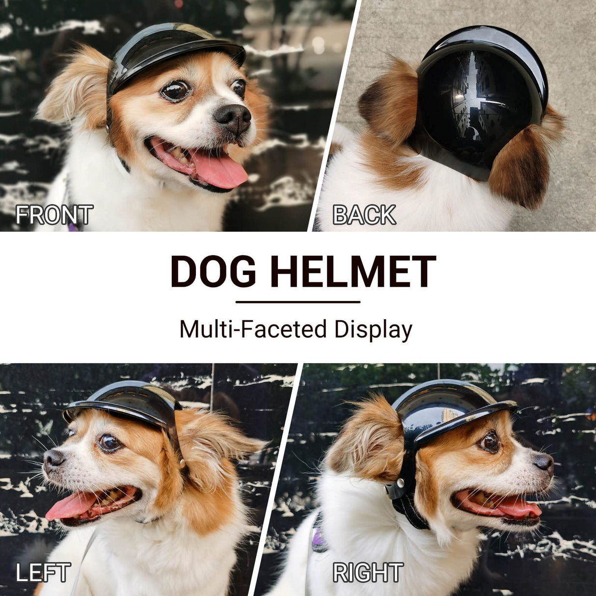 Billionchains Medium Dog Helmet with Ear Holes - Adjustable, Lightweight, Hard Black Pet Helmet for Outdoor Activities/Motorcycle/Bike