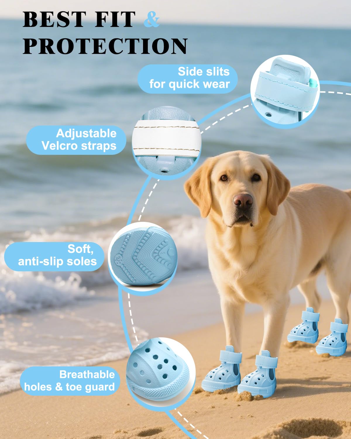 Tuqila Dog Boots for Hot Pavement & Snow, Waterproof Non-Slip Dog Shoes with Reflective Straps, Adjustable Pet Booties for Small to Large Dogs, Outdoor Paw Protection, 4Pcs
