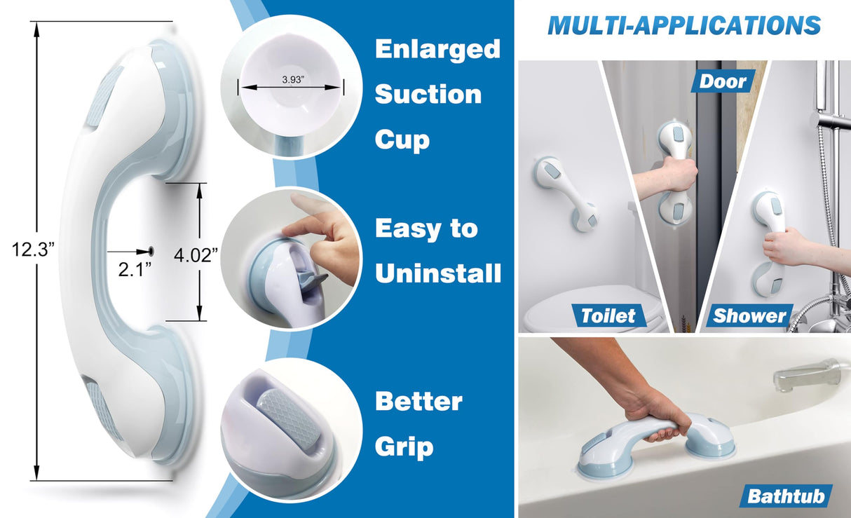NLAAHCE Grab Bars for Shower Heavy-Duty(2Pack)12-Inch ADA Compliant Shower Grab Bars for Seniors Shower Handles for Elderly Suction Air-Tightยฎ Handicap Safety Handrail Bathroom Bathtubs Showers Toilet