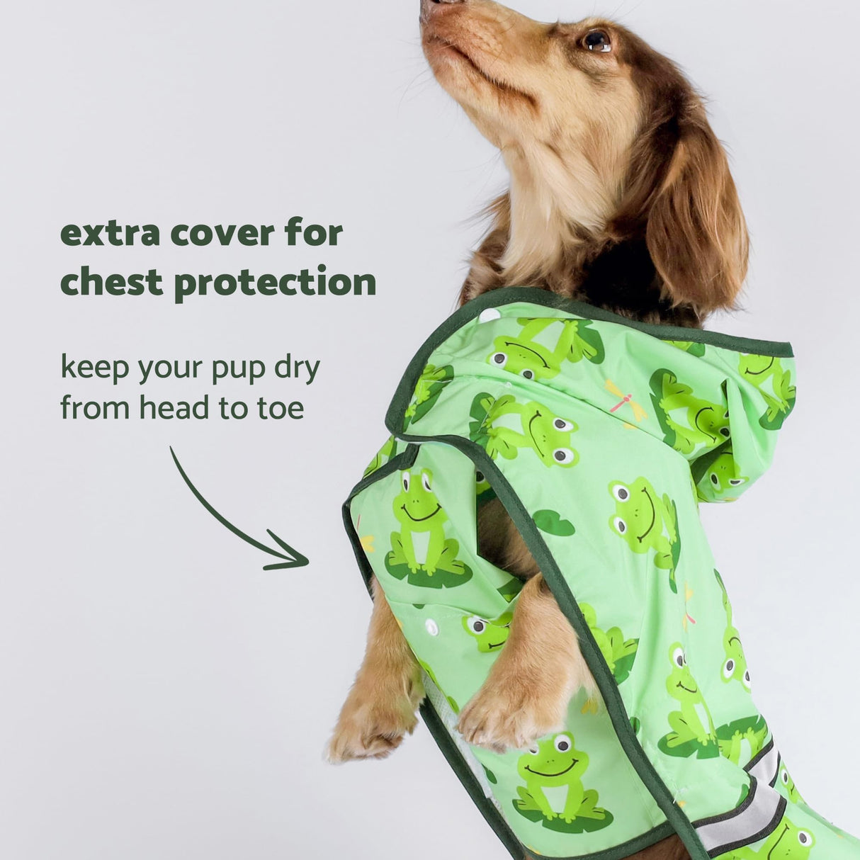 Fitwarm Funny Frog Dog Raincoat with Hood, Waterproof Rain Jacket for Small Dogs Boy Girl, Reflective Pet Poncho with Harness Hole, Packable, Adjustable, Green, XXL