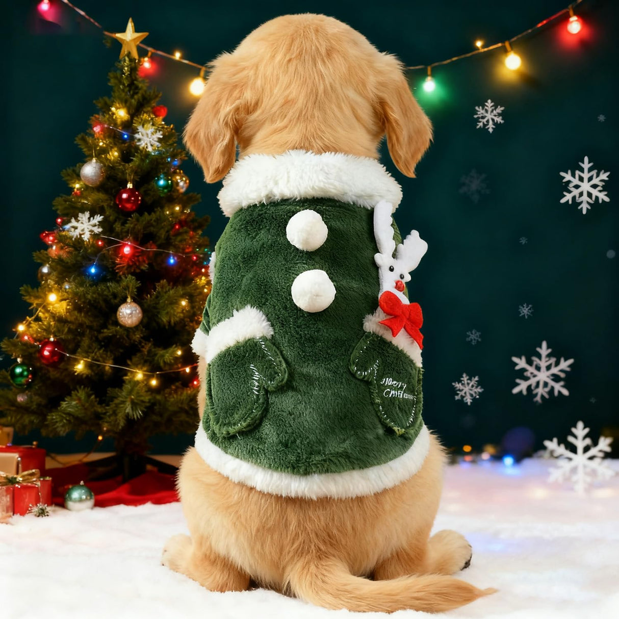 TIEEI Pet Christmas Costumes Dog Xsmas Tree Clothes Pet Christmas Party Apparel Soft Velvet Winter Sweater Dogs Cats Outfit