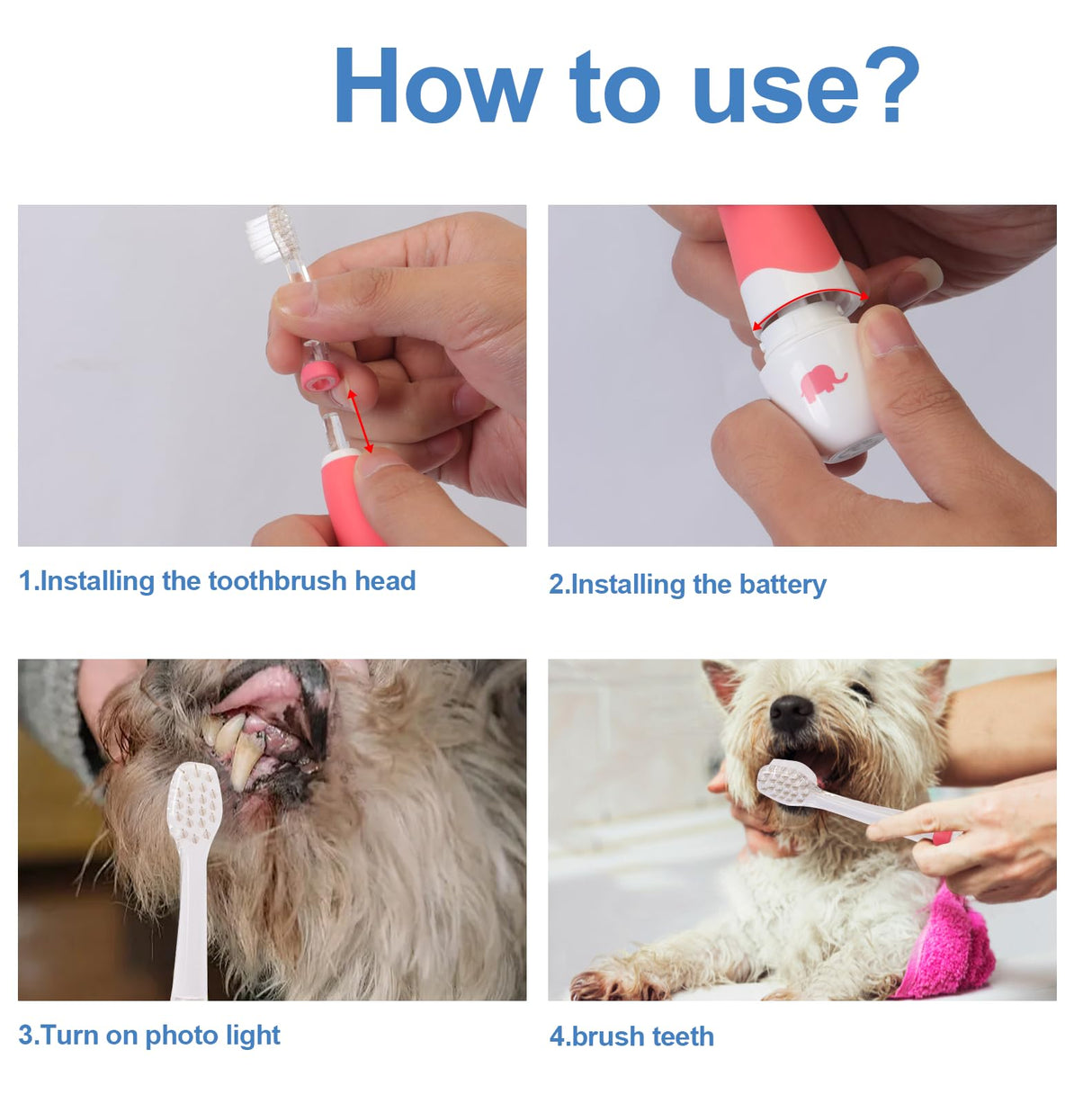 KOPBTBOY Dog/Cat Electric Toothbrush, Pet Electric Toothbrush with Searchlight/Soft Bristles, Suitable for Small Dogs and Cats