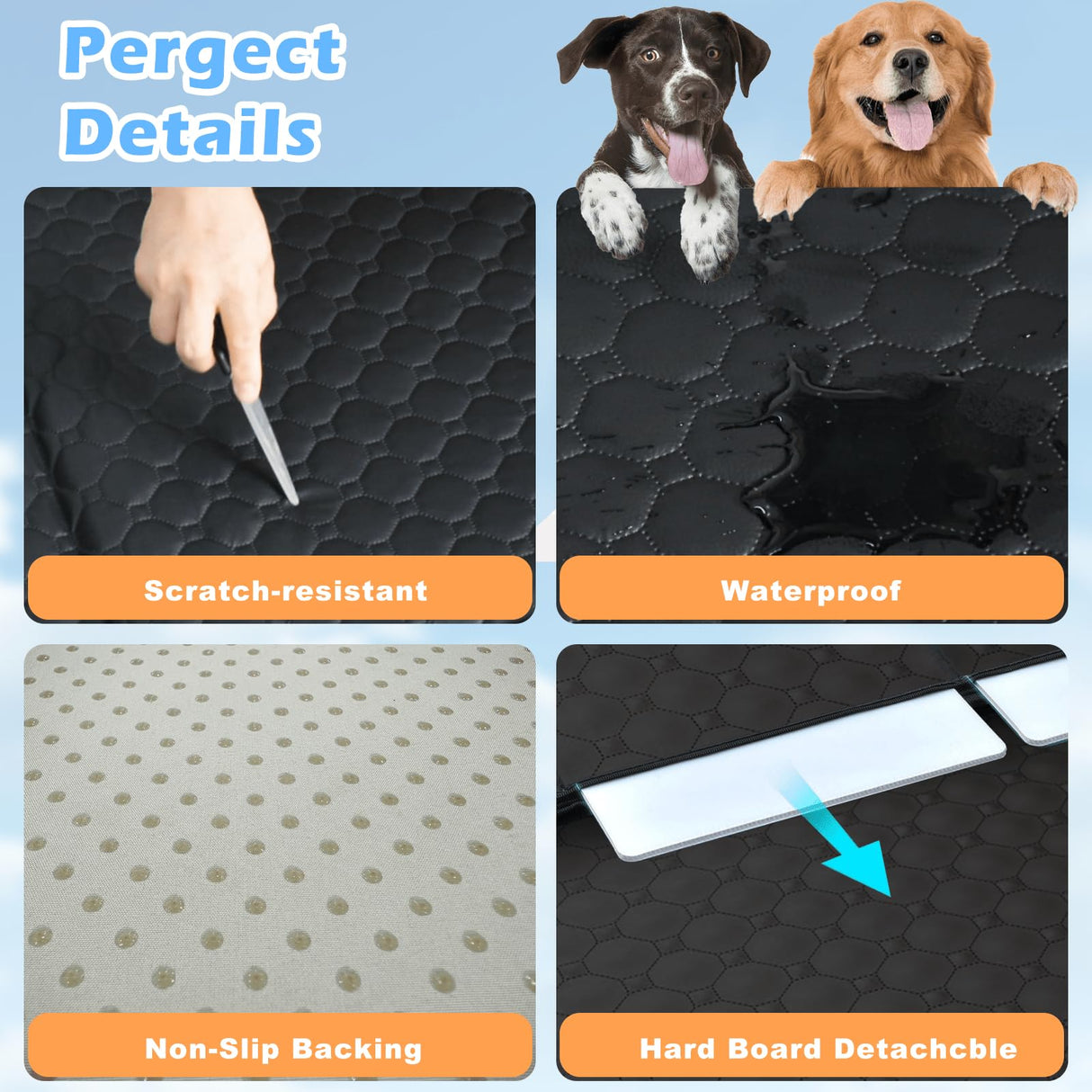 QUIBBLICK Back Seat Extender for Dogs, PU Leather Hard Bottom Truck Dog Seat Cover for Back Seat, Waterproof Pet Hammock Bed for Car with Side Flap, High Barrier Truck Pet Back Seat Covers